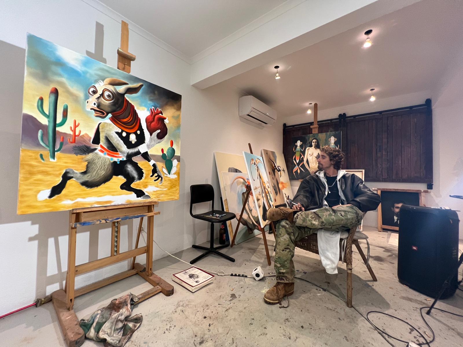 The artist at work in the studio